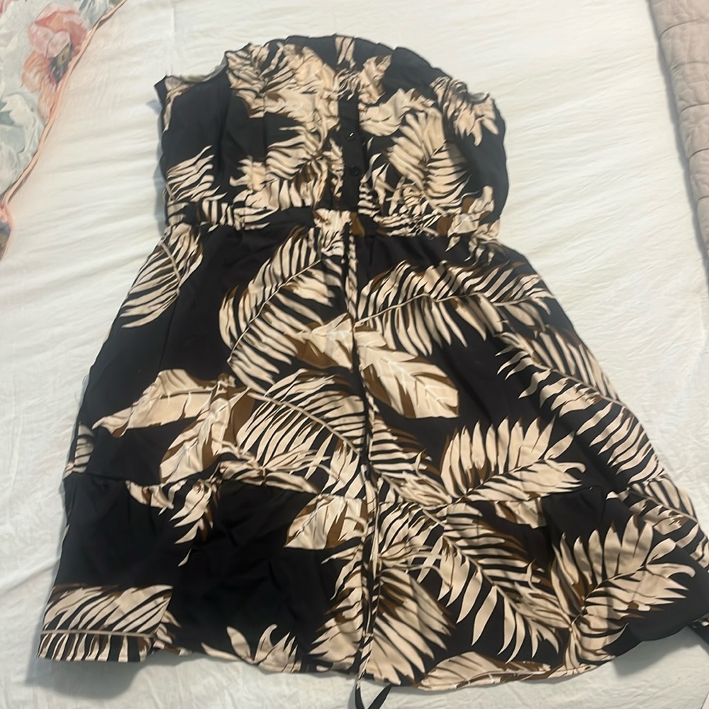 Tropical palm strapless mini dress